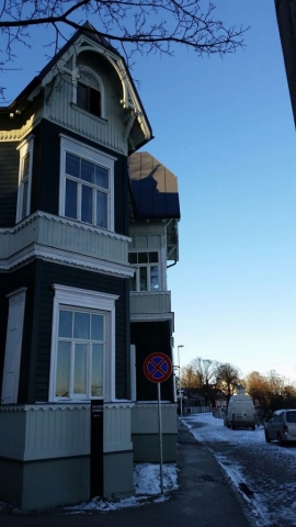 Holzhäuser im Kalnciema Viertel